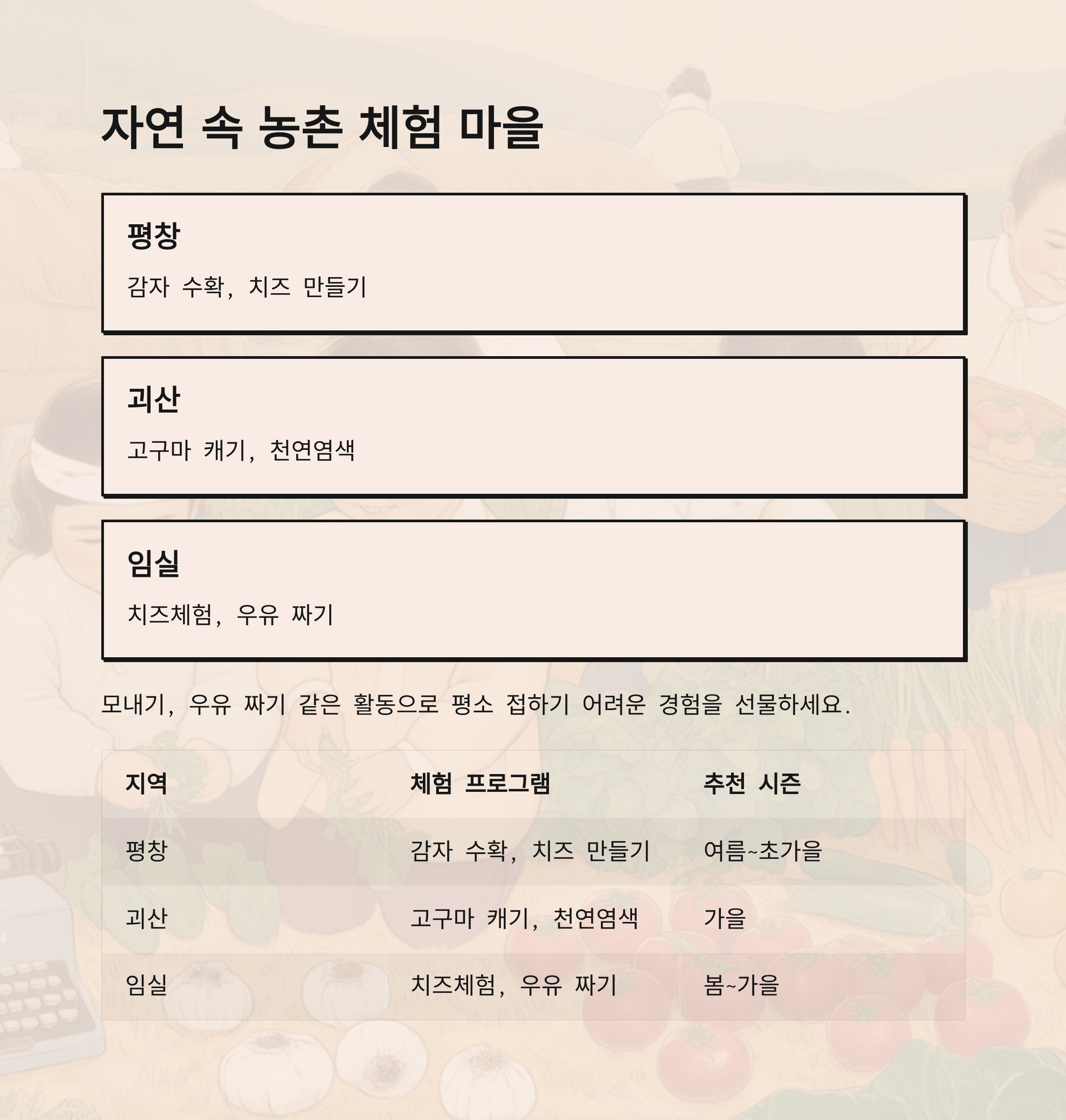 자연 속에서 뛰놀며 배우는 농촌 체험 마을