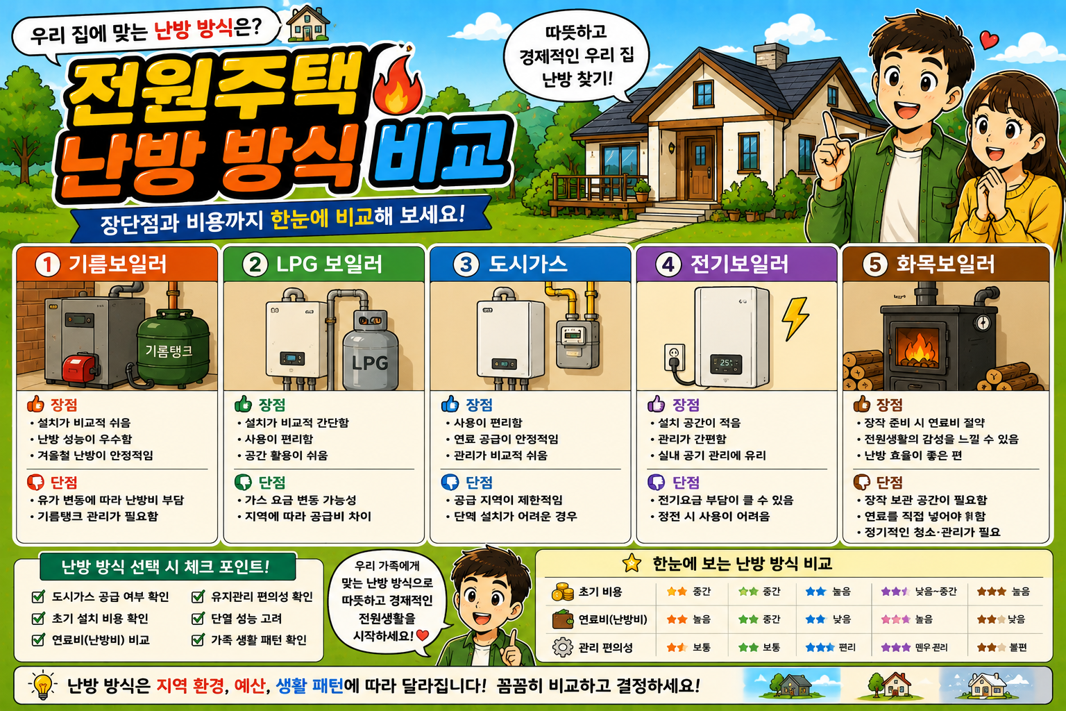 전원주택 난방 방식 비교