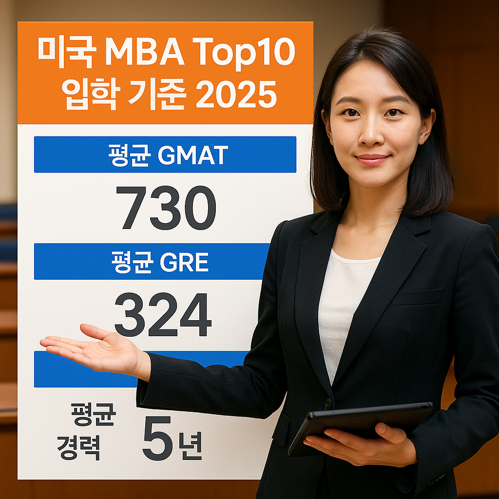 미국 MBA Top10 입학 기준 2025 | 평균 GMAT·GRE·경력 요건