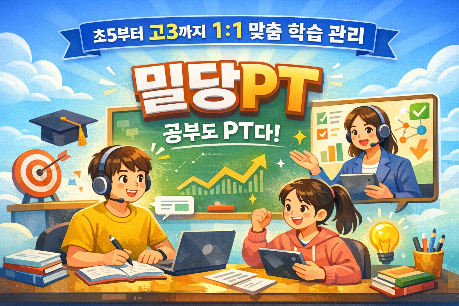 밀당PT 공부도 PT다 초5부터 고3까지 1:1 맞춤 학습 관리