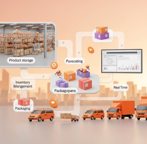 로켓그로스 서비스 프로세스 개념도 - 상품 입고부터 배송까지 이미지