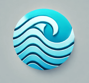 동그란 로고가 있다. 바다색의 로고와 물결모양의 유선형태로 이루어져 있다.