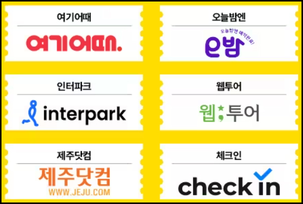 여기어때, 오늘밤엔 오밤, 인터파크, 웹투어, 제주닷컴, 체크인