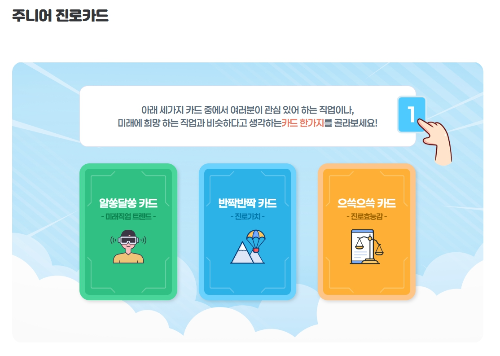 주니어 커리어넷의 주니어 진로카드 게임 페이지