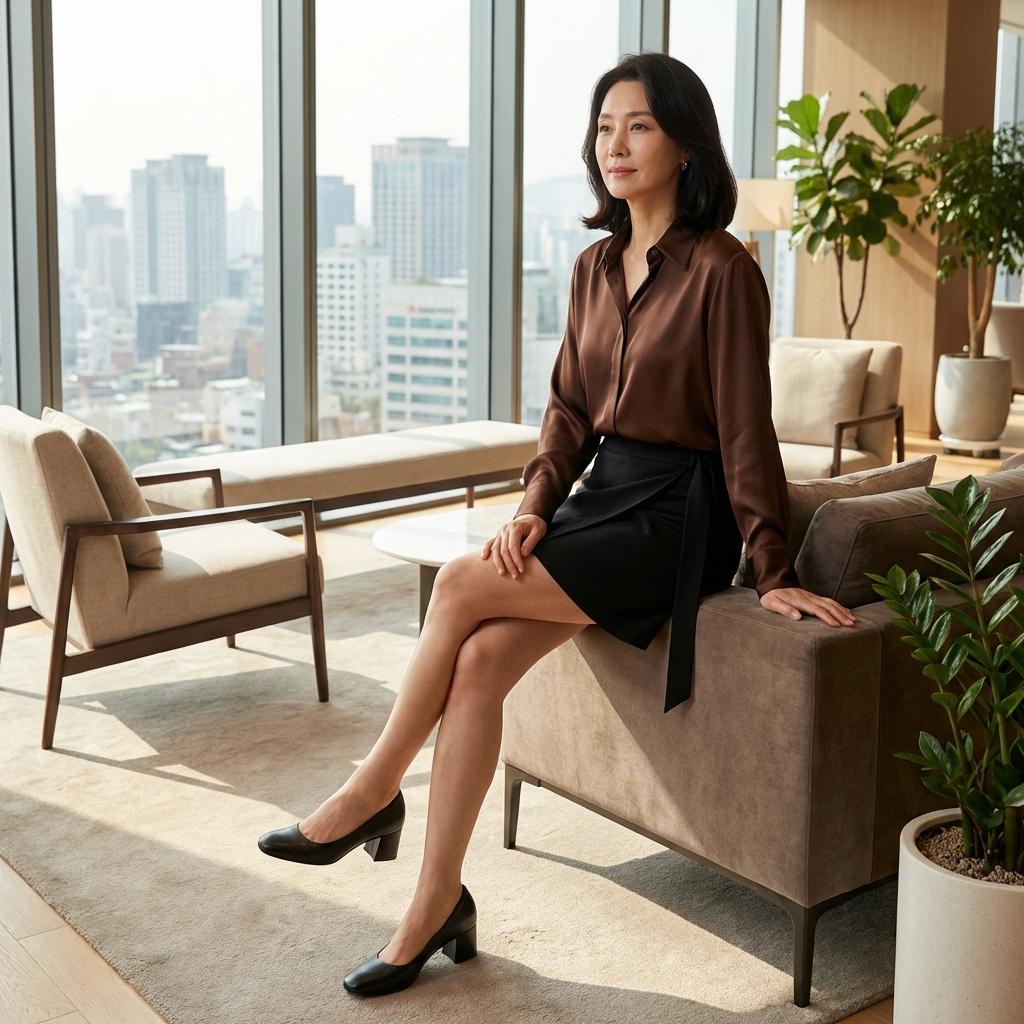 나잇살 고민 지워주는 브라운 &amp; 블랙 톤온톤 하객룩 스타일링