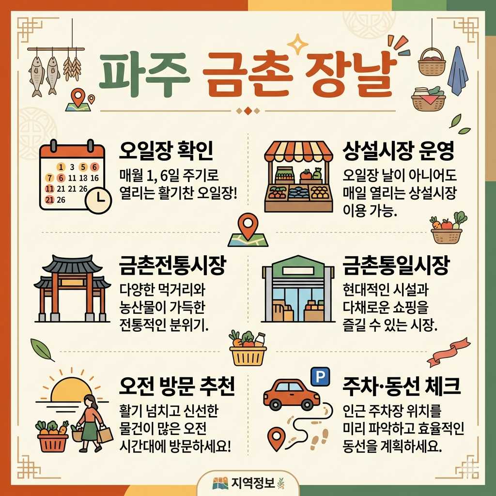 파주 금촌 장날|오일장 보는 법·시장 위치·방문 팁 인포그래픽