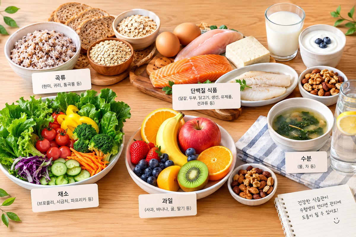 수험생에게 좋은 곡류 단백질 채소 과일 견과류와 유제품