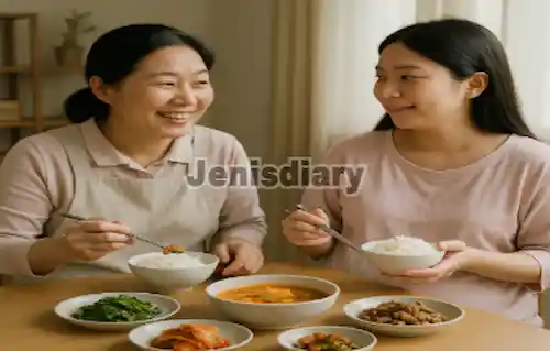 산후도우미와 함께 식사 중인 산모 모습