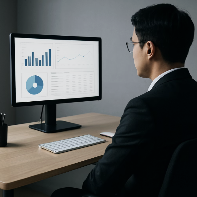 시선은 정면을 향해, 모니터 높이의 마법