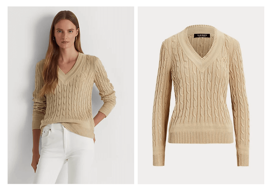 케이블 니트 크리켓 스웨터 모델 착장샷과 니트 자체샷
