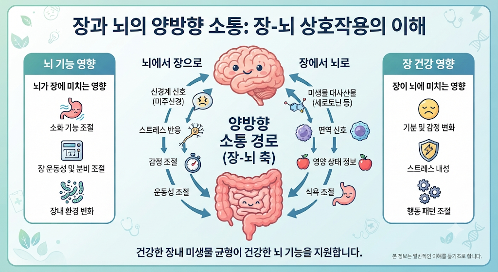 과민성 대장증후군과 장-뇌 상호작용을 설명하는 이미지