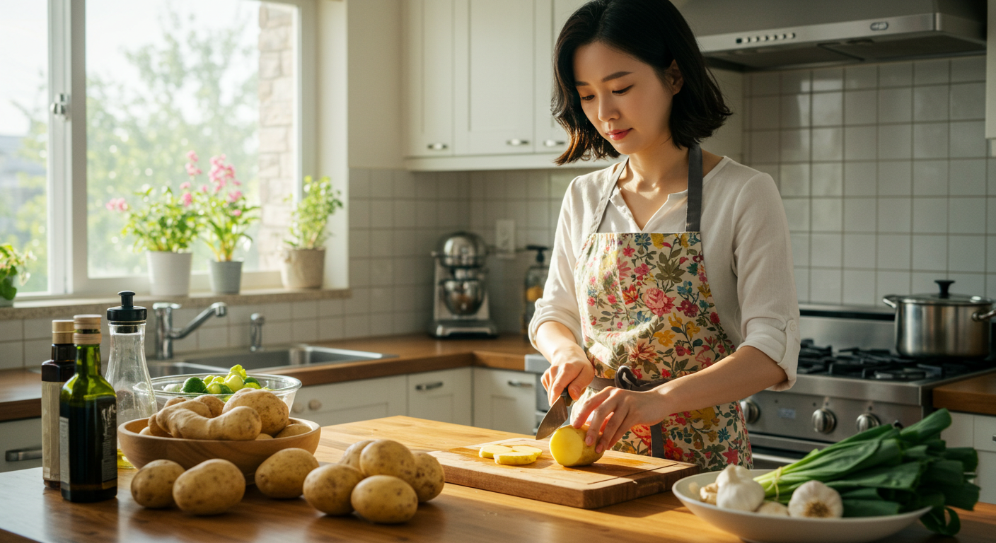 가족의 건강을 생각하며 감자로 다양한 요리를 준비하고 있다