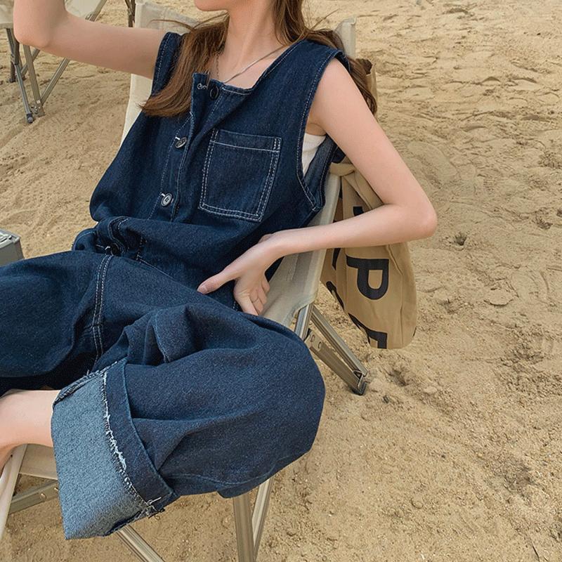 여름 데님 점프슈트 점프수트 여름 여성 멜빵바지