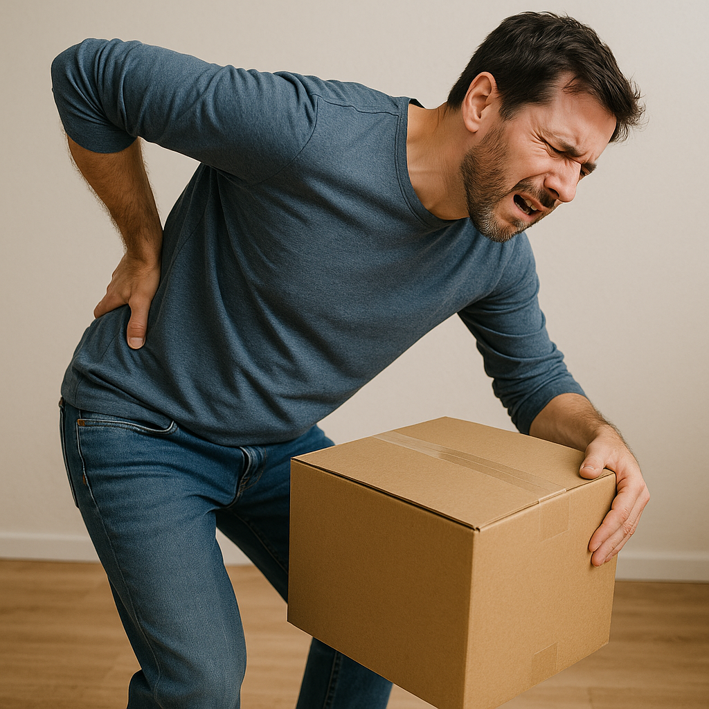 물건을 들다가 허리를 삐긋하는 남성