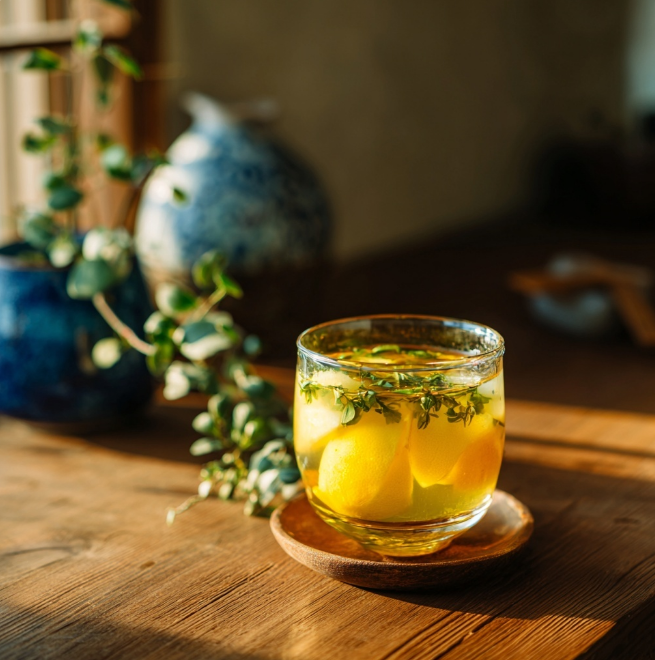 나뭇잎을 띄운 유자차