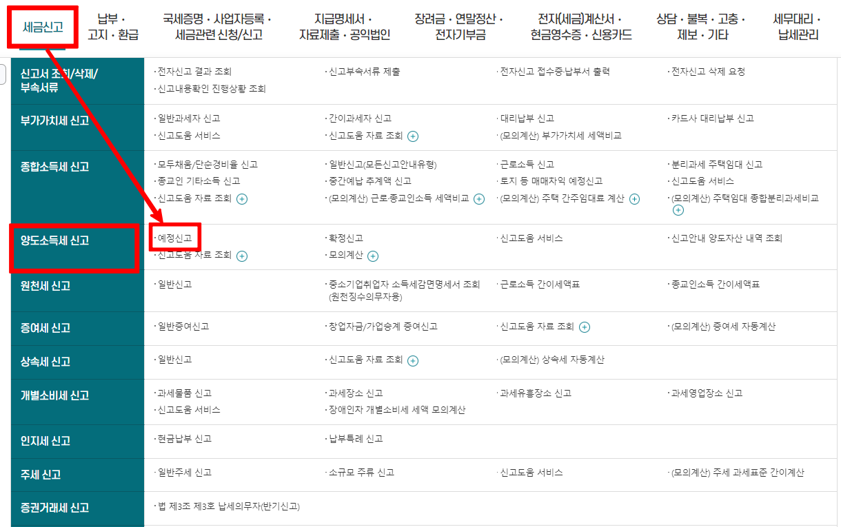 홈택스-양도소득세-신고