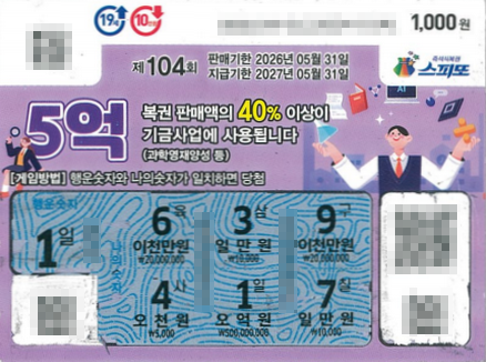 스피또1000 104회 당첨현황 및 입고율