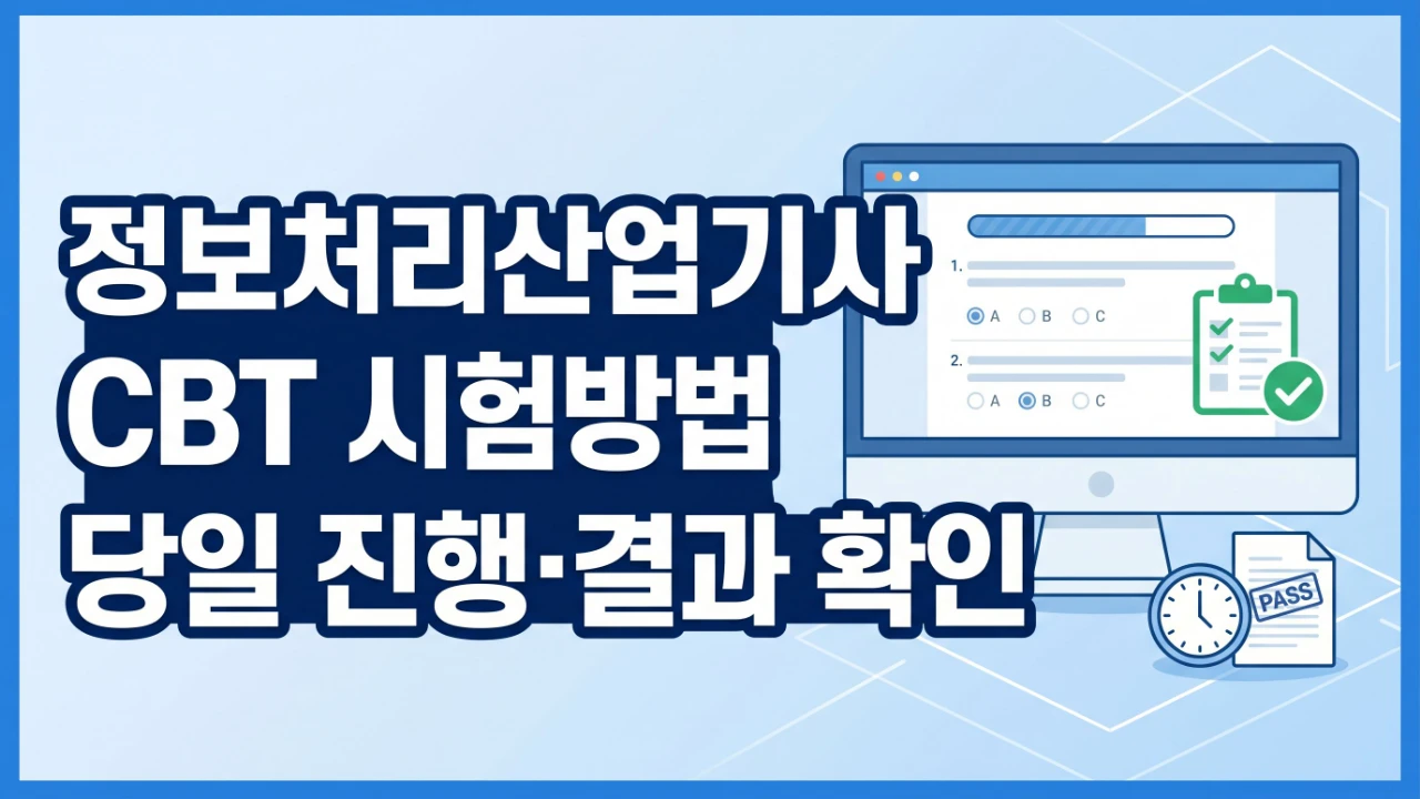 정보처리산업기사 CBT 시험방법과 당일 진행 결과 확인 흐름을 안내하는 대표이미지