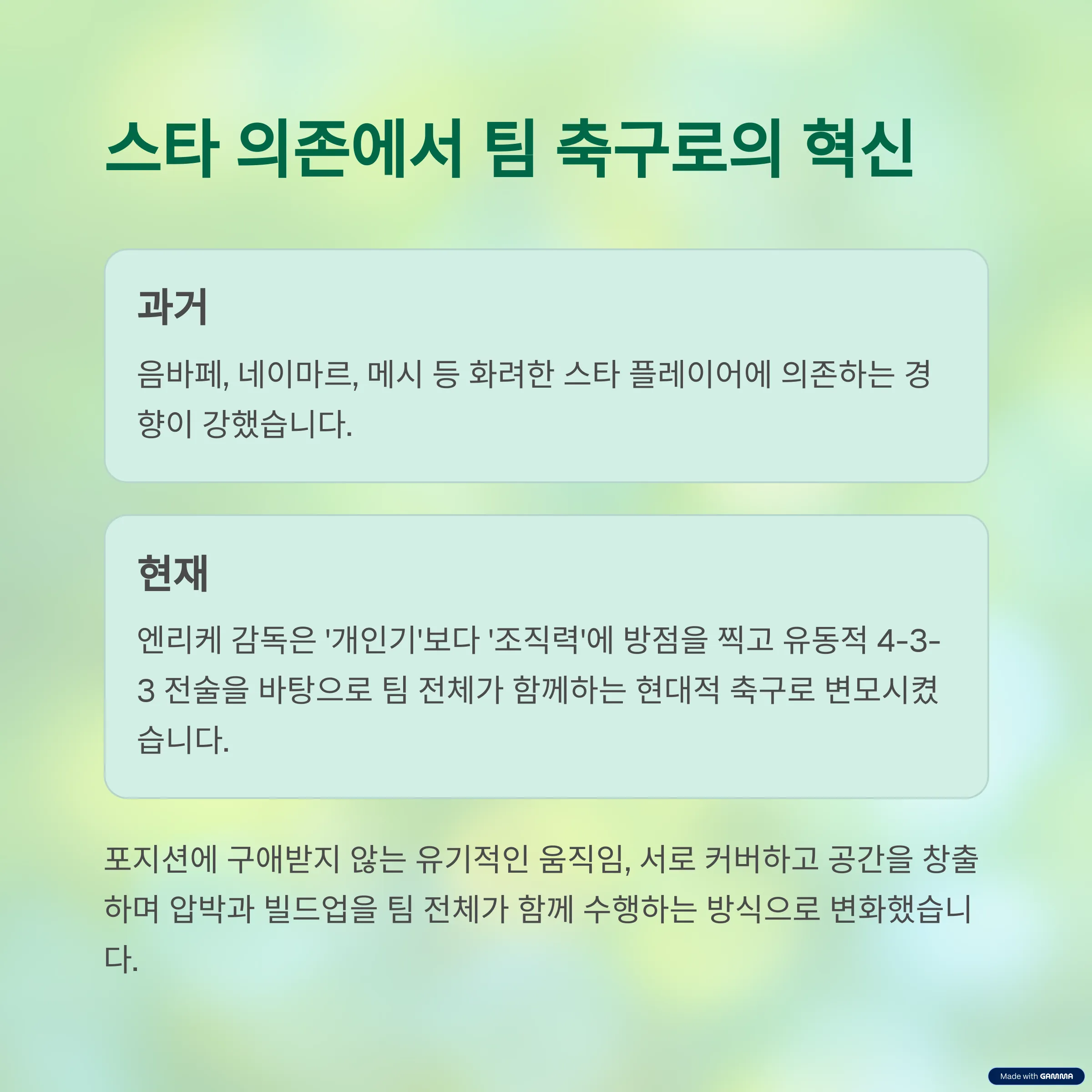 전술의 혁신 – ‘스타 의존’에서 ‘팀 축구’로