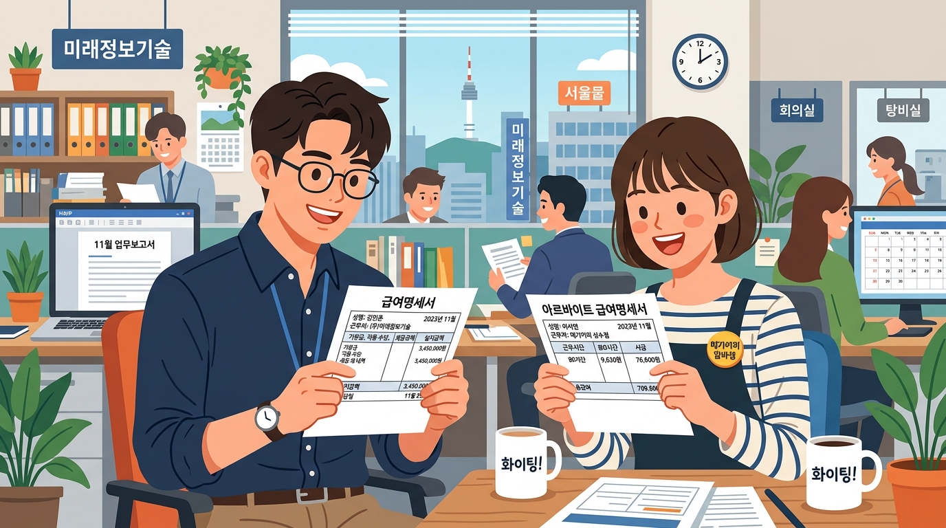 급여 형태에 따른 노동절 수당 지급 기준을 확인하는 한국인 근로자들