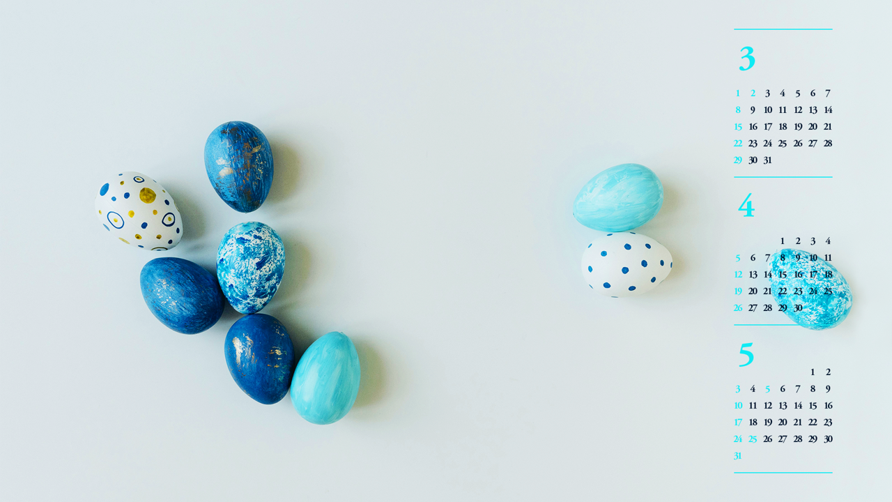 10 파란색 계란 흰색배경 B - 2026년4월 달력배경화면