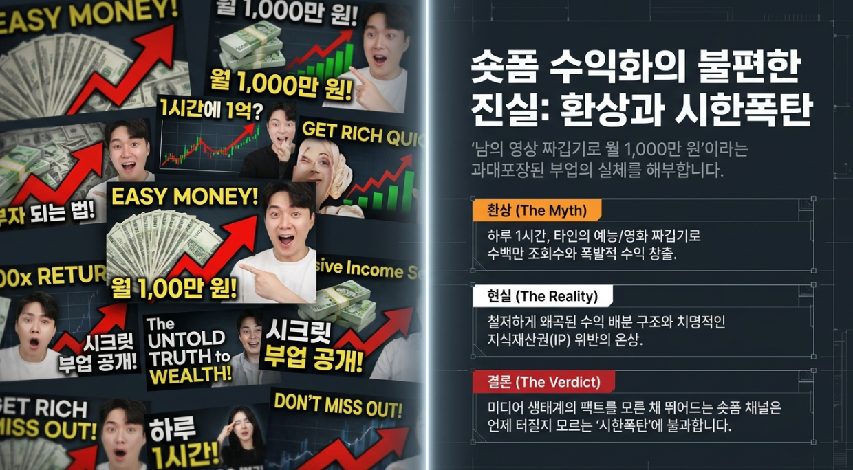 직장인 부업 SNS 숏폼 유튜브 쇼츠 릴스 수익화 한계 조회수 단가 영상 저작권 침해 팩트 체크