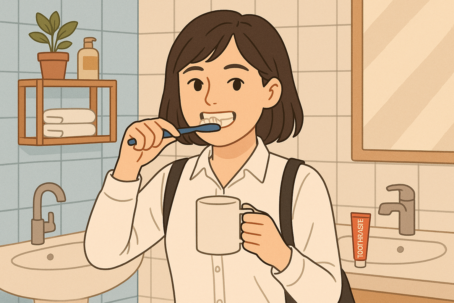 양치하며 치아관리하는 직장인