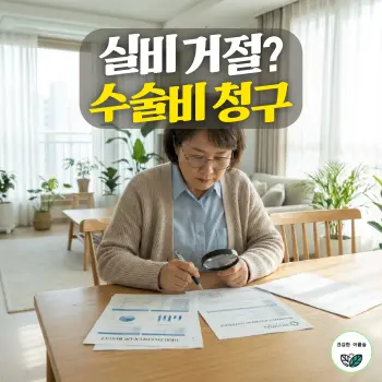 실비 거절? 수술비 청구
40대 한국인 직장인이 밝은 거실 테이블에 앉아, 병원에서 발급받은 건강검진 결과지와 보험 진단서를 대조하며 꼼꼼히 확인하는 모습