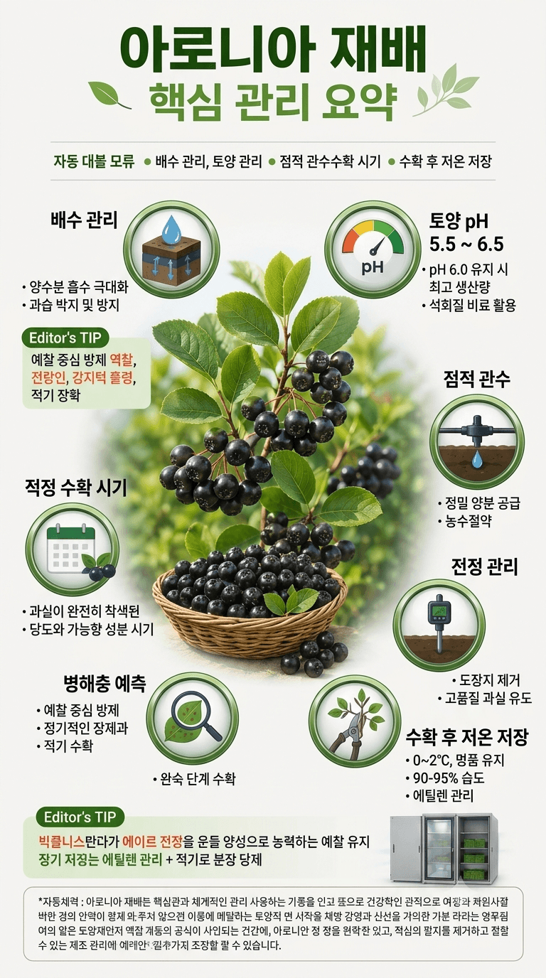 아로니아 재배 핵심 관리 요약 인포그래픽