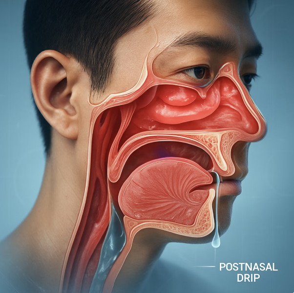 범인은 목이 아닌, 뒤로 넘어가는 콧물