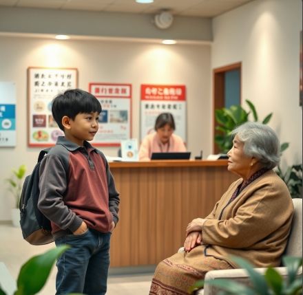 행정복지센터에서 상담을 기다리는 할머니와 손자