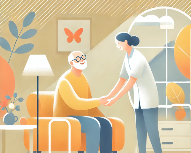 밝고 따뜻한 노인 사회 복지 장면