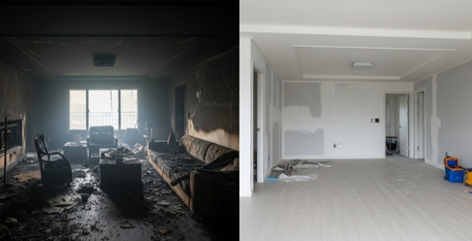 진안 화재 청소 후 복구중