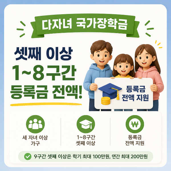 다자녀 국가장학금 전액 지원 안내