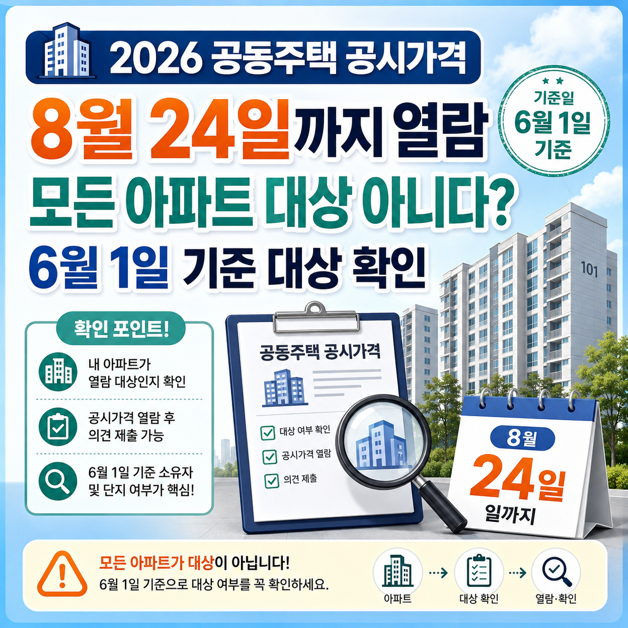 2026 공동주택 공시가격 8월 24일까지 열람, 모든 아파트 대상 아니다? 6월 1일 기준 대상 확인