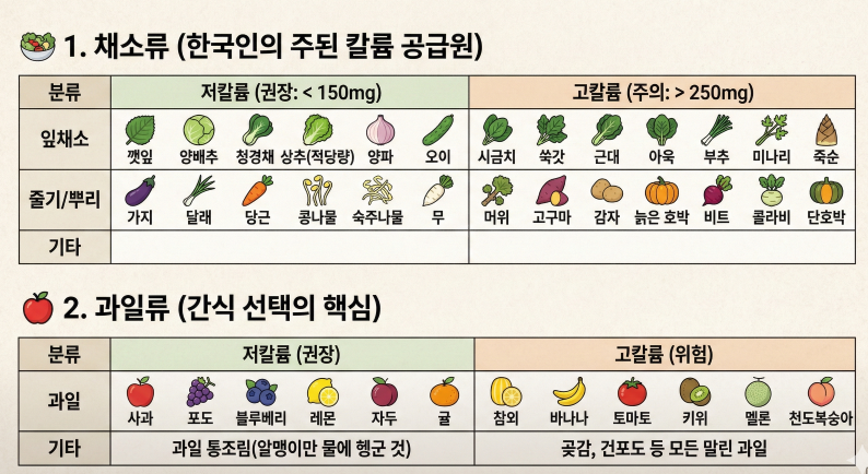 칼륨에 따른 채소와 과일 분류