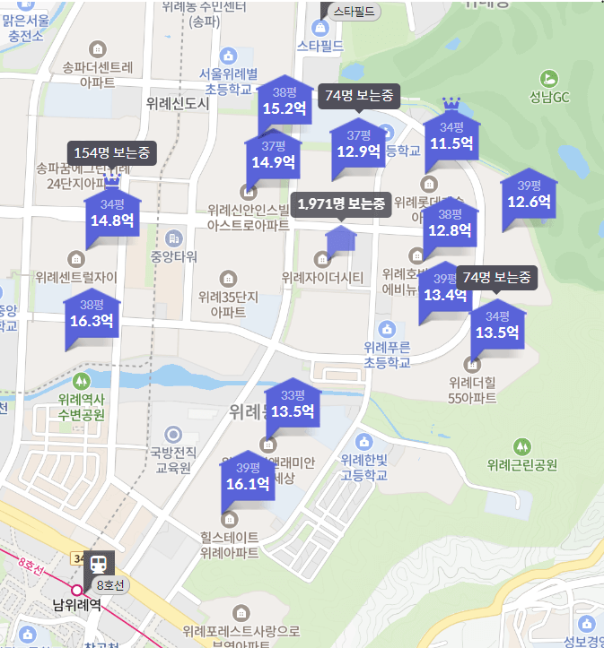 위례자이 더 시티 주변 시세&amp;#44; 출처 : 호갱노노