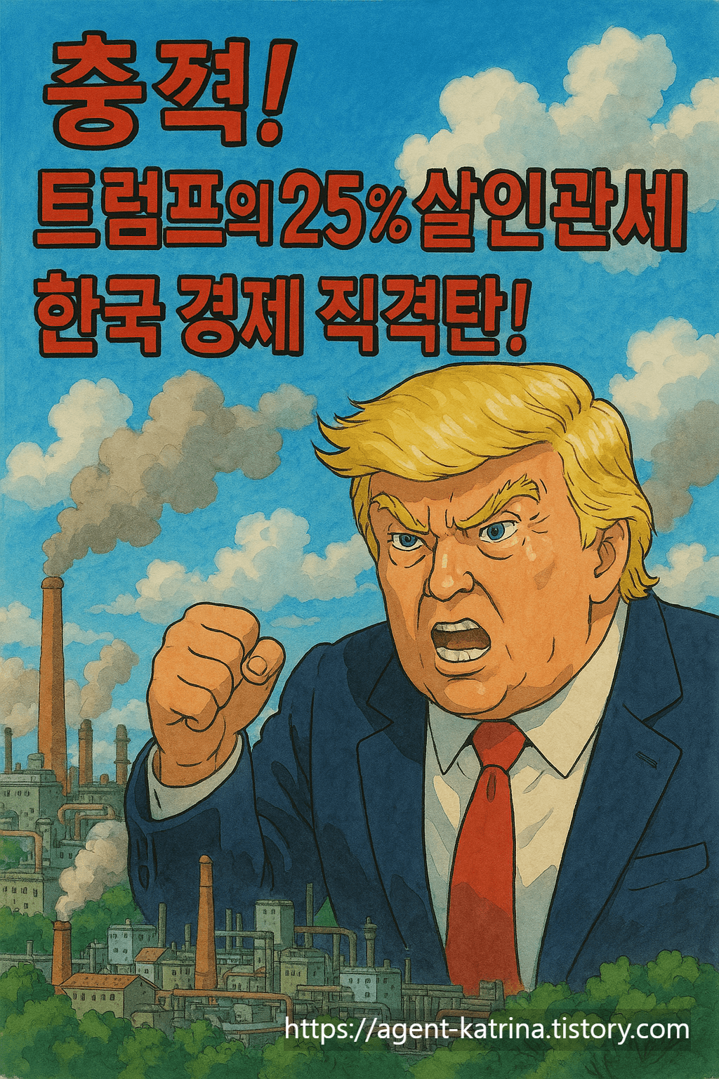 ChatGPT 지브리풍으로 그려본 충격! 트럼프의 25% 살인관세, 한국 경제 직격탄