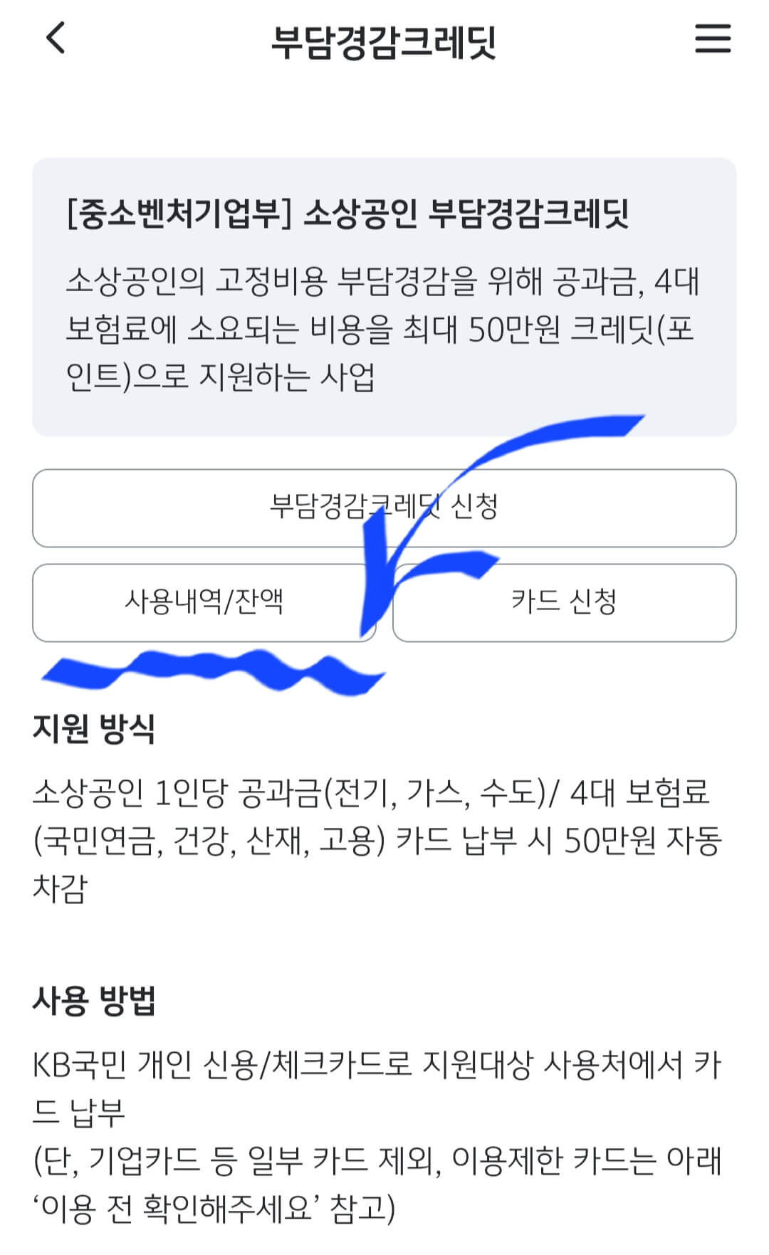 소상공인 크레딧 잔액확인 방법