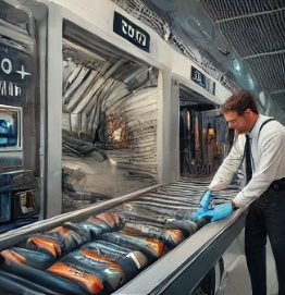 남자가 항공기 기내반입물품을 검사하고 있는 모습