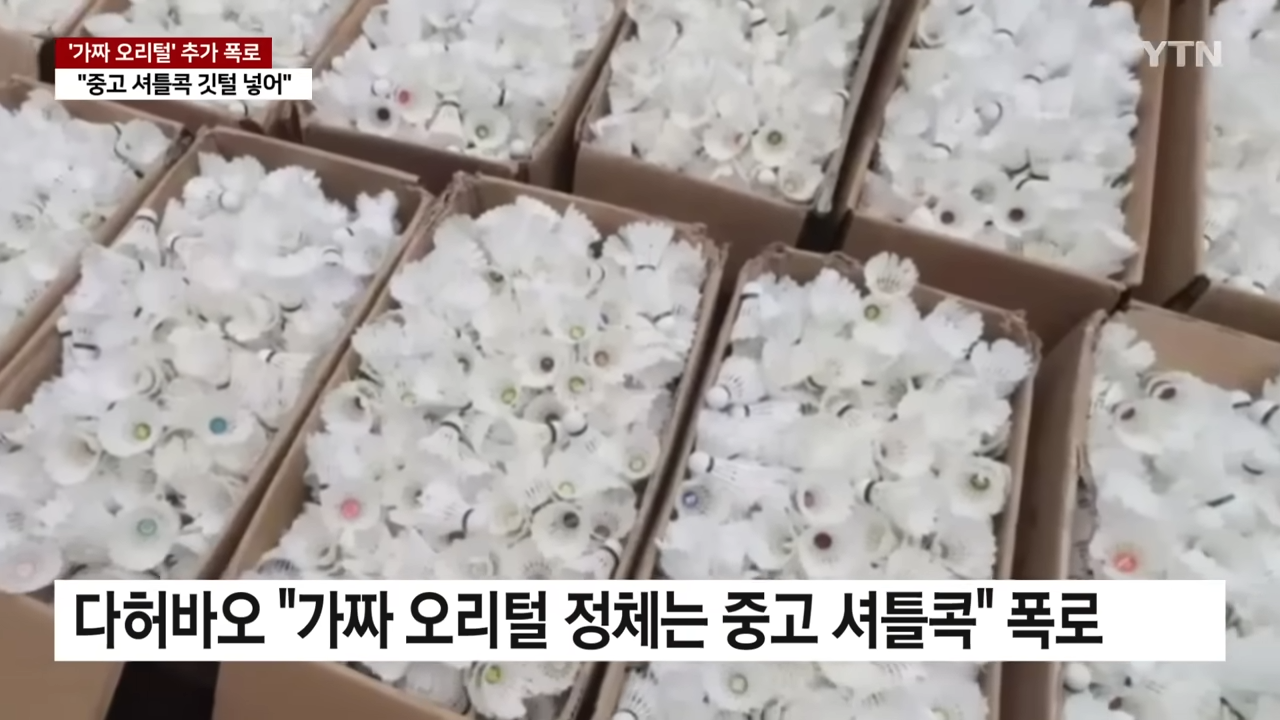 중국산 패딩 충격 진실 가짜 오리털 제조 영상 중고 셔틀콕