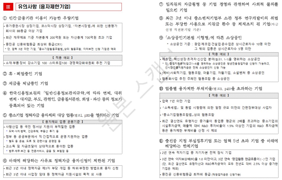 융자제한기업 해당사항 1번~11번