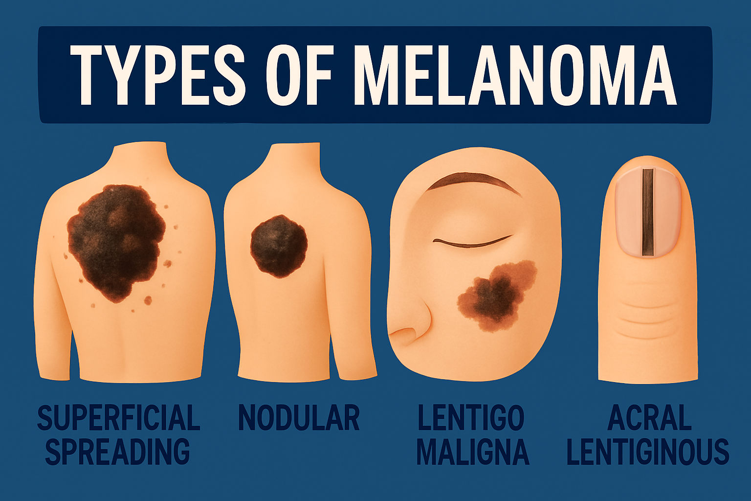 흑색종 증상 이미지로
얼굴, 손톱, 등에 피어난 흑색종 특징을 담은 이미지