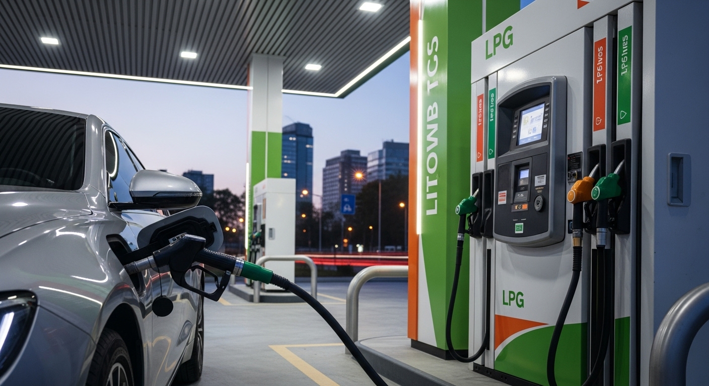 LPG 충전소에서 LPG 차량이 연료를 주입하는 모습