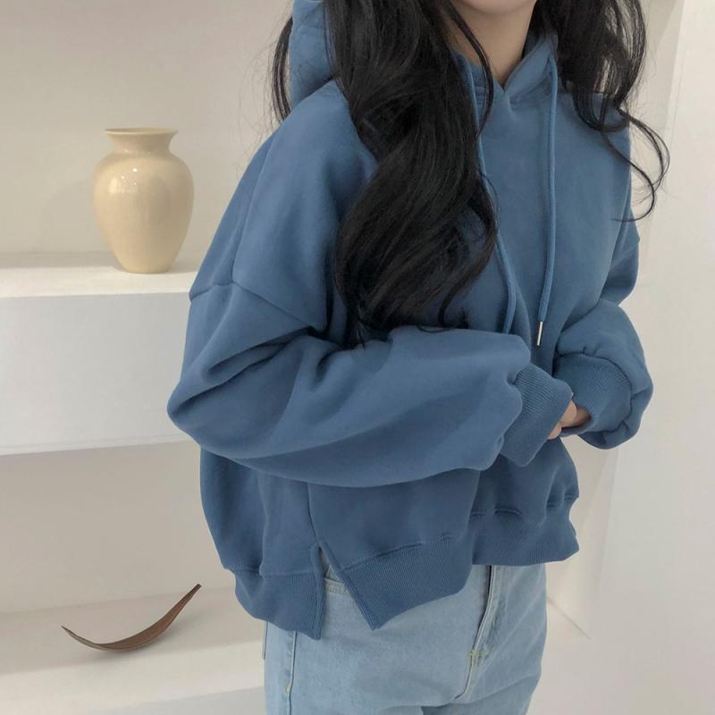 몽글 무지 크롭 기모 후드 맨투맨