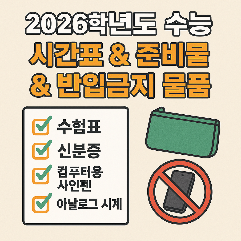 2026학년도 수능 시간표 &amp; 준비물 &amp; 반입금지 물품 완벽 정리