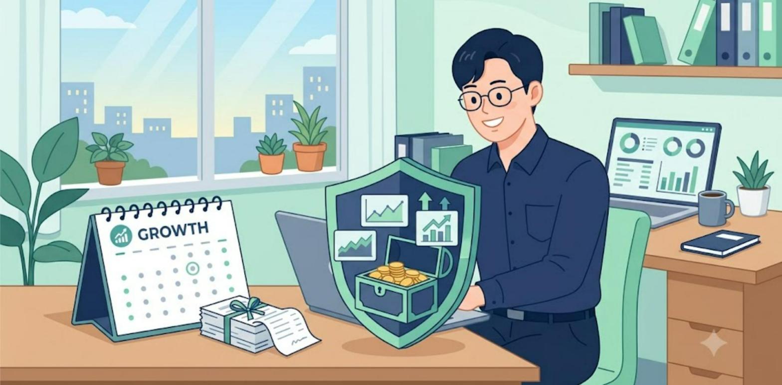 ISA 계좌로 주식·ETF·예금을 함께 담아 절세하는 투자 일러스트