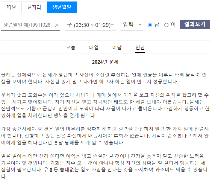 Daum 신년 운세 사이트.