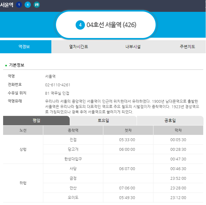 서울지하철4호선노선도크게보기
