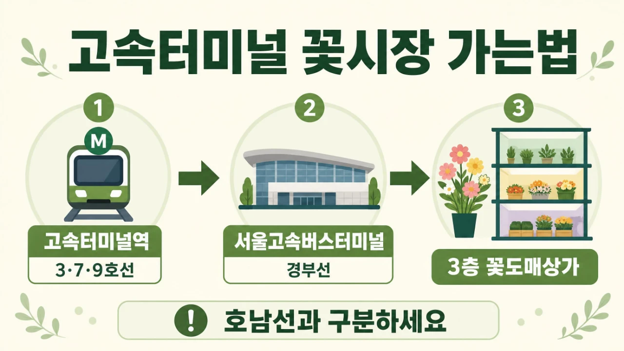 고속터미널역에서 서울고속버스터미널 경부선 건물로 이동한 뒤 3층 꽃도매상가를 찾는 기본 순서